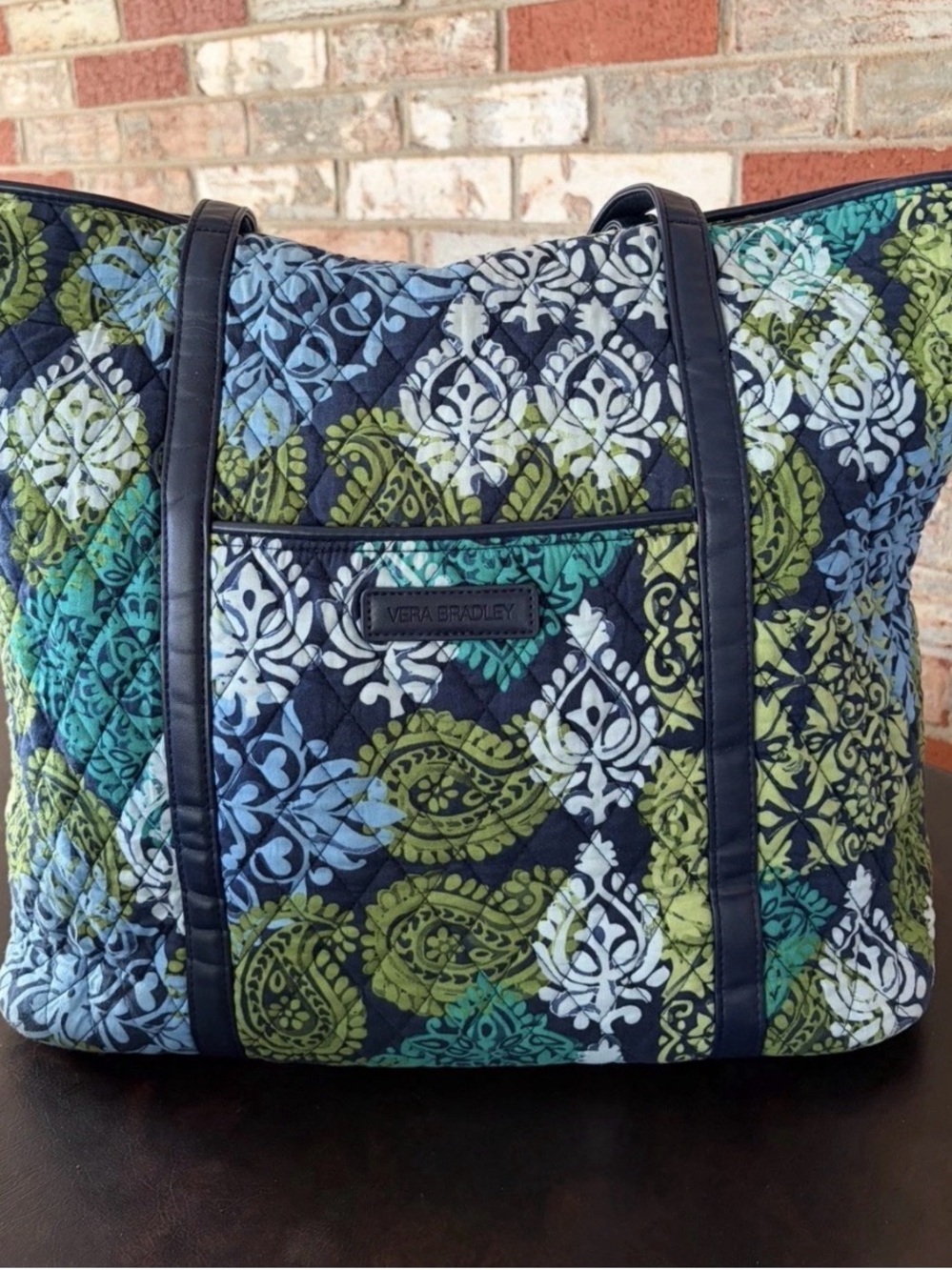 Vera Bradley Navy, Teal & Lime Quilted Paisley Large Women’s Tote Bag